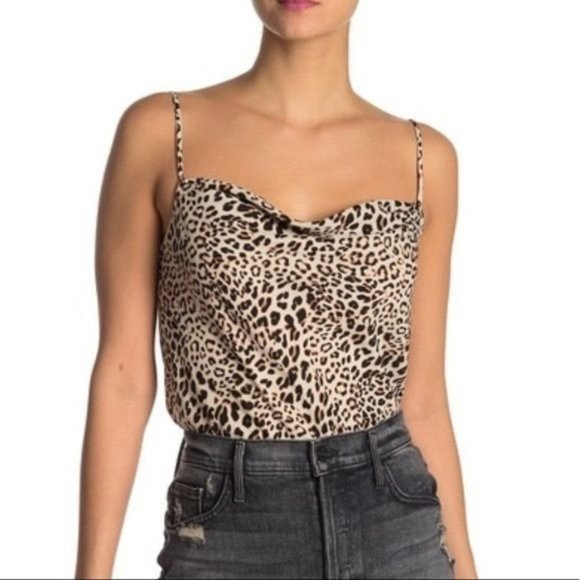 ASTR the Label Tops - ASTR The Label Leopard Silky Flowy Spaghetti StrapThong Bodysuit, NWT